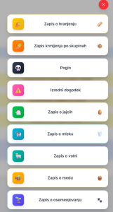 Quick event input in the Reja application
